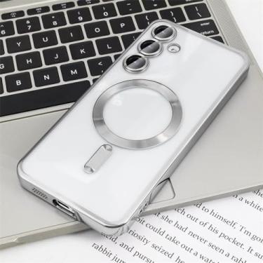 Imagem de Capa transparente sem fio revestida para Samsung Galaxy S24 S23 S22 S21 S20 FE Ultra Plus Case Note 20 Lente ultra magnética, prata, para Galaxy Note20