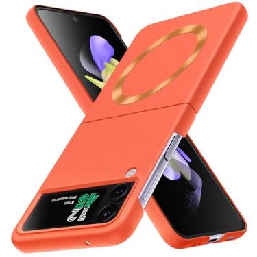 Imagem de YSLBWLE Capa magnética magnética para Samsung Galaxy Z Flip 4 fina e de proteção de nível militar, laranja 21-zflip4-04