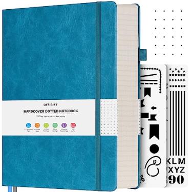Imagem de OFFIGIFT Caderno pontilhado, B5 Hardcover Bullet Notebook, 312 páginas numeradas caderno de couro, 100 g/m², caderno quadriculado de papel sem vazamento, com páginas de índice para mulheres e homens, 19 cm x 25 cm, azul