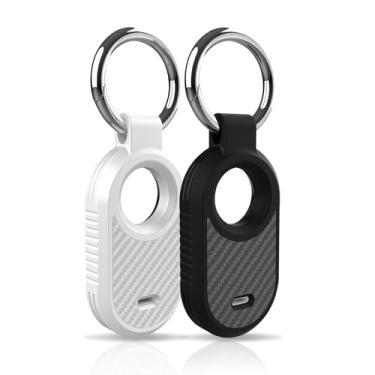 Imagem de Capa protetora de TPU para Samsung Galaxy SmartTag2 com chaveiro para chaves, carteira, bagagem, animais de estimação (preto/branco)