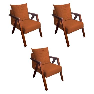 Imagem de Kit 3 Poltronas Monalisa Decorativa Mona Pés de Madeira Maciça Suede Terracota