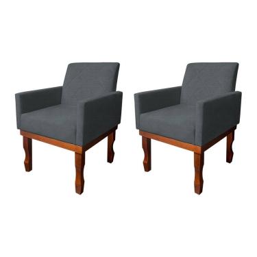 Imagem de Kit 2 Poltronas Medusa Retrô Pés De Madeira Maciça Linho Cinza Escuro