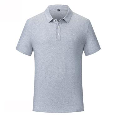 Imagem de Polos masculinos cor sólida clássico ajuste tênis camiseta leve umidade wicking seco regular ajuste estiramento colarinho verão moda(Color:Gray,Size:S)
