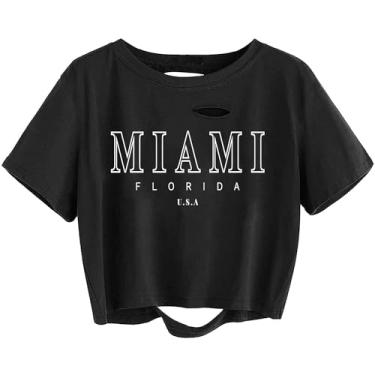 Imagem de Remidoo Camiseta feminina casual de manga curta com estampa gráfica tie dye, Miami preto, M