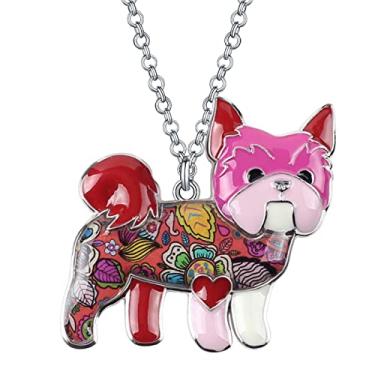 Imagem de BONSNY Colar Love Heart Esmaltado "Farley" Yorkshire Terrier Filhote de Cachorro para Mulheres Meninas Pingente Presente, 40mm x 40mm, esmaltado, Sem Pedra Preciosa