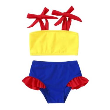 Imagem de YOUNGER TREE Roupa de banho infantil para meninas, duas peças, listrada, listrada, verão, praia, 18 a 5 anos, Azul#amarelo, 3-4 Anos