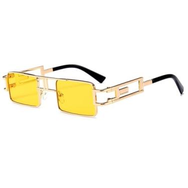 Imagem de Óculos de sol steampunk masculino e feminino, armação de liga quadrada, óculos de sol retrô da moda, óculos femininos uv400, lente amarela c10