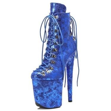 Imagem de WUXIN H&P Botas femininas de 20 cm de salto alto exótico plataforma stiletto cadarço Pole Dancing Ankle Boots Shoes, Azul, 40