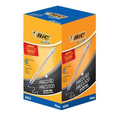 Imagem de BIC, Caneta Esferográfica Escrita Fina, Cristal Fina, Azul, 50 Unidades