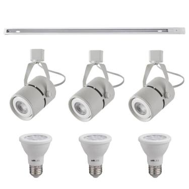 Imagem de Kit Trilho 1m + 3 Spots Classic Branco + 3 Lâmpadas Par20 9w - Nordecor 6000k (branco Frio)