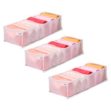 Imagem de Kit 3 Organizador em TNT Tamanho M com 6 Nichos Divisória Material Respirável Leve com Viés Branco Nizz Organizadores