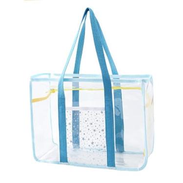 Imagem de Colaxi Bolsa de viagem transparente para mulheres, bolsa de praia para viagem, férias, natação, Azul