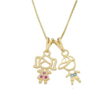 Imagem de Colar Casal De Filhos Pingente Menino E Menina Banhado A Ouro