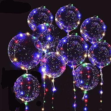 Imagem de Pacote com 10 balões de LED , balões transparentes com luz de LED, balões de bolhas de brilho estilo hélio com cordão de luzes para festas, aniversários, decorações de festivais de casamento (colorido)