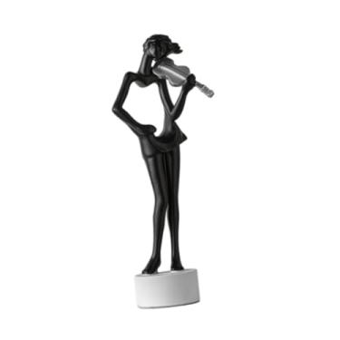 Imagem de Bothyi Estátua de músico de performance de violino de 20 cm, decoração de mesa, instrumento musical artesanal, tocador em miniatura para festa de casamento, Preto