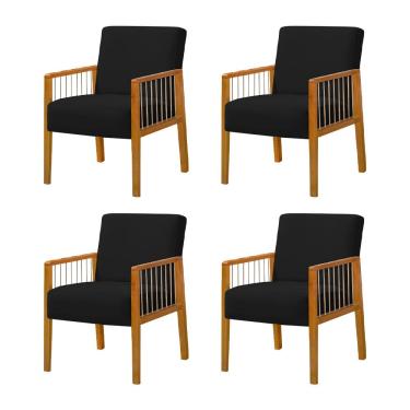 Imagem de Kit 4 Poltronas Decorativa Base em Madeira Maciça e Corda Náutica Copacabana Veludo Preto