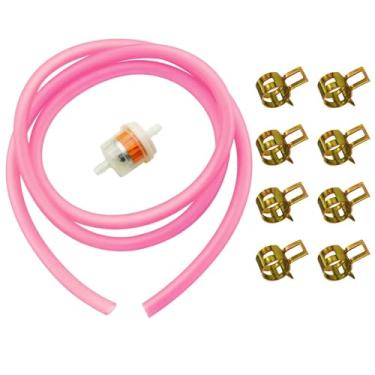 Imagem de Tubo de mangueira de linha de gás de combustível para motocicleta, tubo de mangueira de gasolina PRO BAT Oil Gas Line para ATV Dirt Bike Go Kart Moped Pocket Bike a maioria das scooters chinesas com braçadeiras de mangueira filtro de combustível, rosa