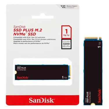 Imagem de SSD 1TB SanDisk Plus, M.2 2280 PCIe 3.0 NVMe, Leitura 3200MB/s - SDSSDA3N-1T00-G26