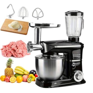 Imagem de CHONGHAN Batedeira Multifuncional 3 Em 1 De 1000 W Com Liquidificador E Moedor De Carne, Tigela AçO InoxidáVel De 6L, Jarra Vidro De 1,5 L, 6 Velocidades, Para 8 A 12 Pessoas,FáCil De Limpar