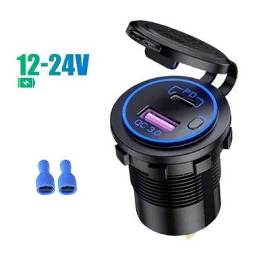 Imagem de Carregador Acendedor Turbo Duplo Tipo C e USB Carro Moto Caminhão - Tr