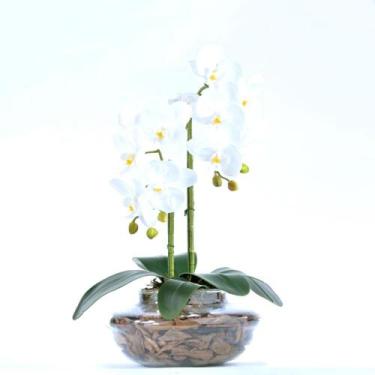 Imagem de Arranjo De Orquídea Artificial Branca Em Terrário Pequeno - L M Comerc