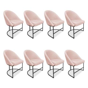 Imagem de Kit 08 Cadeiras Poltrona de Jantar Bela Suede Rosa Bebê Base Metálica 