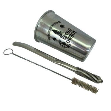 Imagem de Kit tereré cuia copo redondo 200ml alumínio + bomba de mola sem rosca 