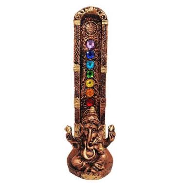 Imagem de INCENSARIO Porta Incenso de Resina Ganesha 7 chakras Dourado - Decore 