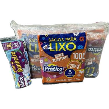 Imagem de Kit c/ 12 saco de lixo 100 litros preto prático pct/ 5 unid - E A COST