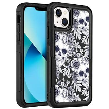 Imagem de LOQUPE Capa projetada para iPhone 13, resistente, resistente, leve, fina, à prova de choque, capa protetora para iPhone 13 de 6,1 polegadas, meninas, padrão de caveira