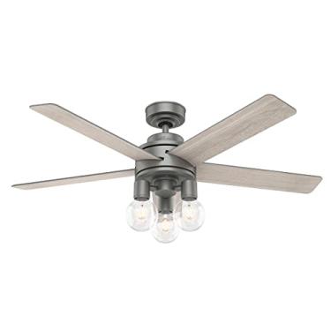 Imagem de Ventilador de teto interno Hunter Hardwick com luzes LED e controle remoto, 132 cm, prata fosca