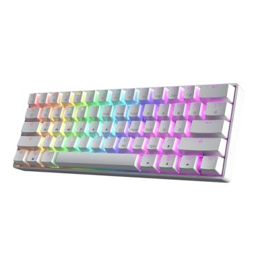 Imagem de HK GAMING GK61 60% v3 | Teclado mecânico para jogos Hotswap | 61 teclas multicoloridas RGB LED retroiluminado para PC/Mac Gamer | Layout dos EUA (branco, velocidade ótica Gateron amarelo)