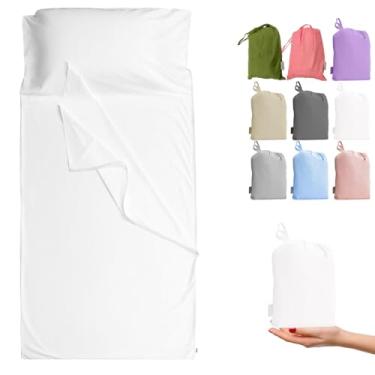 Imagem de Forro de saco de dormir Cozysilk – Sacos de dormir 100% algodão para adultos – Lençóis de acampamento para viagem de hotel com zíper removível de comprimento total (branco, único – 85 x 221 cm)
