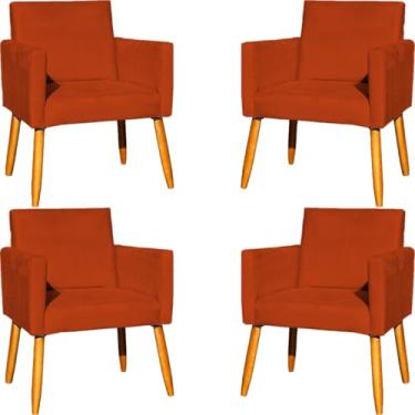 Imagem de Kit 4 Poltronas Para Sala Decorativas Nina Cadeiras Reforçadas Confortáveis Para Recepção Manicure Sala De Espera Escritório Consultório Suede Cores Pé Castanho (Terracota)