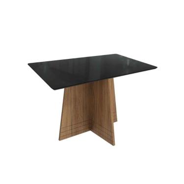 Imagem de Mesa De Sala Jantar Lótus Com tampo Madeirado Com Vidro 90x160cm Nogueira/preto Fosco/vidro Preto