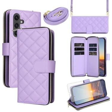 Imagem de Asuwish Capa de telefone para Samsung Galaxy S24 FE 5G Capa carteira com protetor de tela de vidro temperado alça porta-cartão suporte de couro PU flip célula magnética zíper S 24 EF S24FE 24S