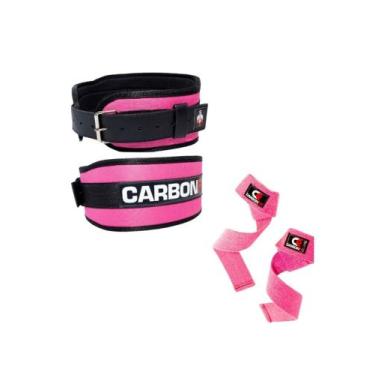Imagem de Kit musculação fitness cinto e strap carbonfit-x, Rosa, GG