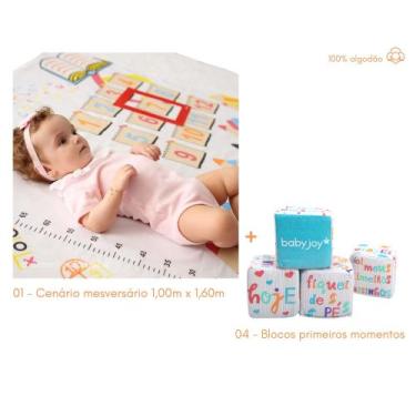 Imagem de Tapete cenário mesversário p/ foto do bebê+blocos primeiros momentos -