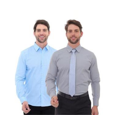 Imagem de KIT Masculino 2 Peças - Camisa Social Premium Tipo Linho Azul Claro e 