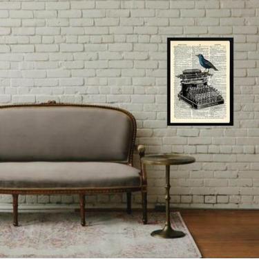 Imagem de Quadro Vintage Máquina Escrever Passarinho 45x34cm - com vidro - Quadr