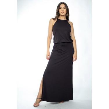 Imagem de Vestido Longo Malha Trapézio com Elástico na Cintura Preto - Amazonia 