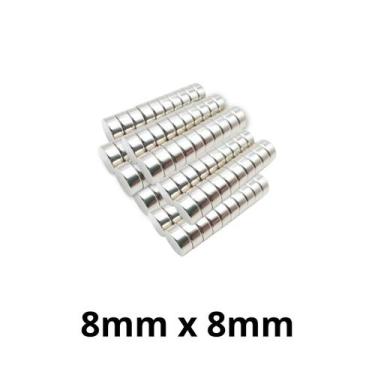 Imagem de Kit 100 Imã Neodímio Disco Magnético N35 8x8 mm Super Forte Potente Re