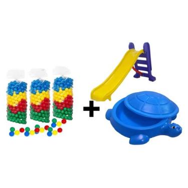 Imagem de Kit Tanque Jabuti de Areia + Escorregador Médio + 400 Bolinhas Colorid