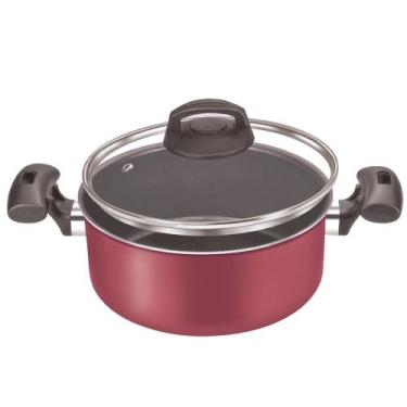 Imagem de Caçarola com Tampa de Vidro Cereja Teflon 24cm - MP Aluminio
