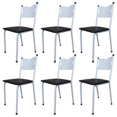 Imagem de Kit 6 Cadeira para Cozinha MC Tubular Almofadada Estrutura Branca com Assento Preto