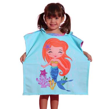 Imagem de Toalha Poncho de Praia Bebê com Capuz Sereia Azul Everly
