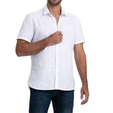 Imagem de Camisa Social Masculina Docthos MC Slim Listrada Branca 8499-Masculino