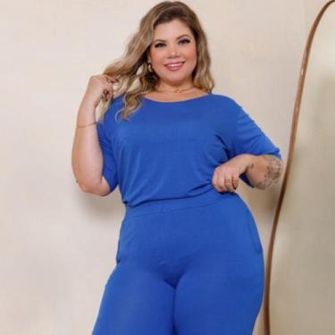 Imagem de Conjunto Feminino Day Calça Reta Blusa Manga Curta Plus Size - Rosana 