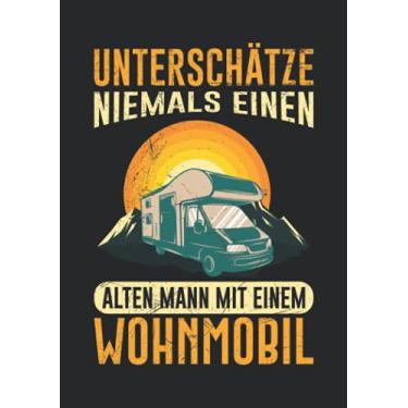 Imagem de Notizbuch A5 dotted, gepunktet mit Softcover Design: Alter Mann mit Wohnmobil Camper Retro Spruch Camping: 120 dotted (Punktgitter) DIN A5 Seiten