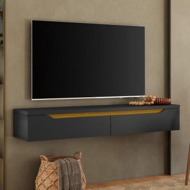 Imagem de Rack Suspenso Uno P/ Tvs Até 50 Polegadas 135cm 2 Portas Preto/Cedro -